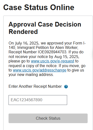 EB1A approval for AI engineer building decision support and enterprise analytics systems