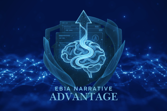 Illustration showing a USCIS officer comparing two EB1A petition files