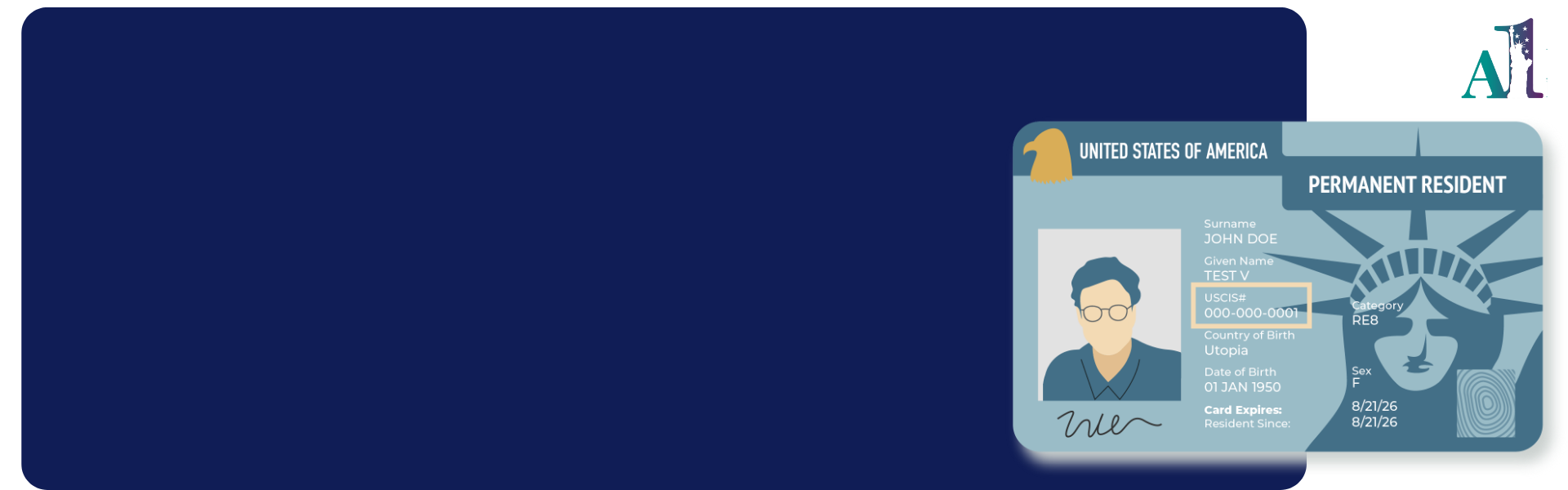 green card showing the USCIS number, also known as the Alien Registration Number