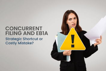 EB1A concurrent filing explained showing I-140 and I-485 green card strategy and risks