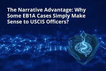 Illustration showing a USCIS officer comparing two EB1A petition files